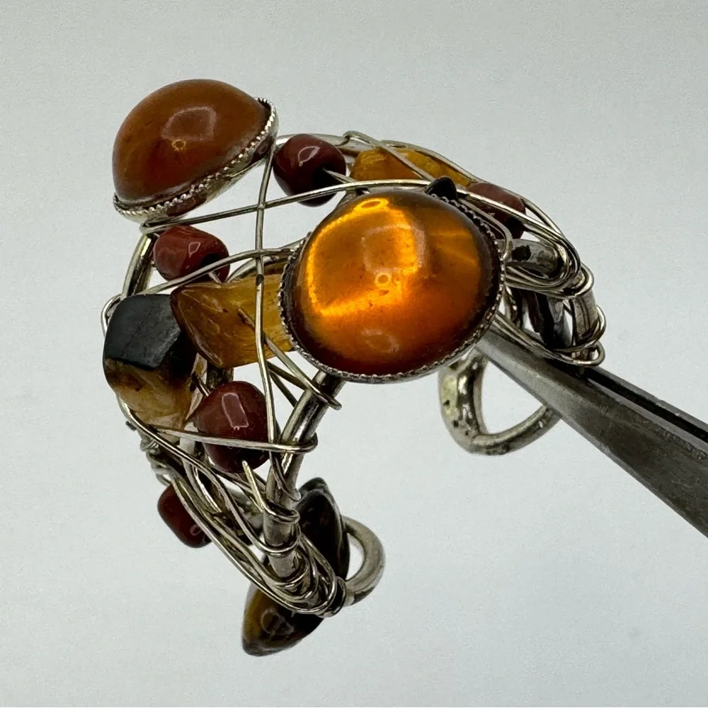 Artisan Wire Wrapped Gemstone Lucite Statement Ring Abstract Modern